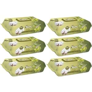 Sleepy Islak Havlu Mendil 90 Yaprak 6 Lı Set Pamuk&Zeytin Yağlı Plastik Kapaklı