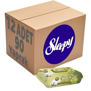 Sleepy Islak Havlu Mendil 90 Yaprak Pamuk&Zeytin Yağlı 12 Li Set Plastik Kapaklı