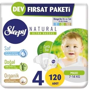 Sleepy Bebek Bezi Naturel Beden:4 (7-14Kg) Maxi 120 Adet 2 Li Jumbo Pk Serisi (2 Li Set)