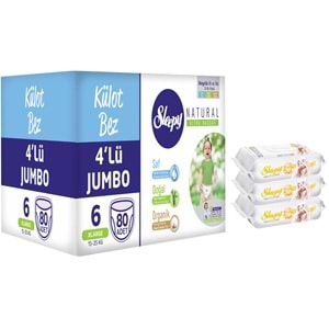 Sleepy Külot Bebek Bezi Natural 6 Beden 15-25 KG XL Extra Large 80 Adet Kutu + 3 Adet Mendil