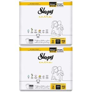 Sleepy Bebek Bezi Extra Beden:3 (4-10KG) Midi 224 Adet Ekonomik Ultra Pk (2PK*112)