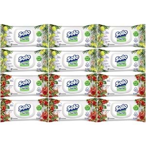 Solo Islak Havlu Mendil 50 Yaprak Limon & Biberiye-Elma Sirkesi & Karbonat (12 Li Karma Set)