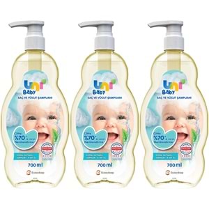 Uni Baby Bebek Saç ve Vücut Şampuanı 700ML Klasik (Pompalı) (3 Lü Set)