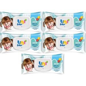 Uni Baby Islak Havlu Mendil 72 Yaprak Aktif (5 Li Set) 360 Yaprak Plastik Kapaklı