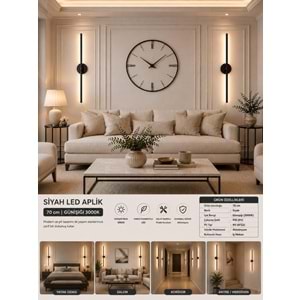 MANDAŞ Siyah Gün Işığı 70 CM Led Duvar Aplik 3 Adet|Pilli Kablosuz Kullanım Tak-Çalıştır