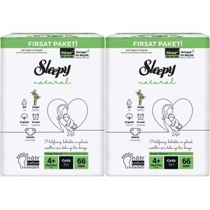 Sleepy Bebek Bezi Naturel Beden:4+ (9-16KG) Maxi Plus 132 Adet Ekonomik Fırsat Pk