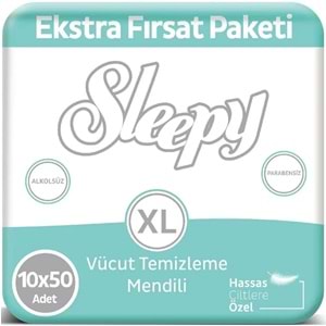 Sleepy Hasta Vücut Temizleme Islak Mendil Havlu 50 Yaprak XL 10 Lu Set