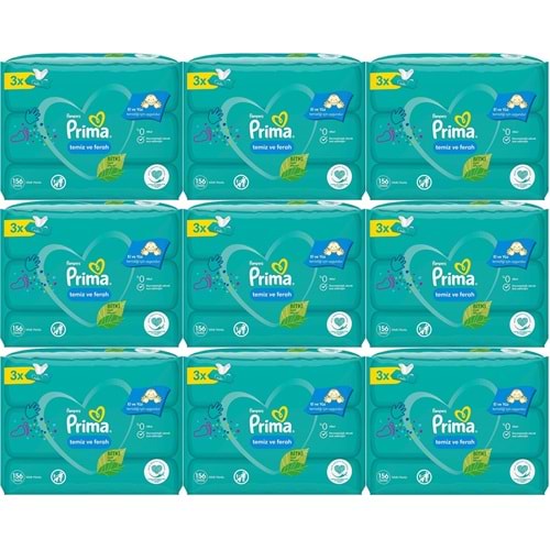 Prima Islak Havlu Mendil Temiz ve Ferah (Bitki Bazlı) 27 Li Set (9PK*3) 1404 Yaprak