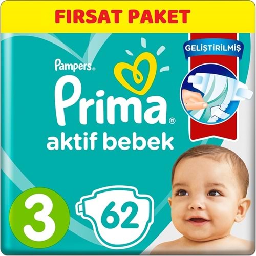 Prima Bebek Bezi Beden:3 (6-10Kg) Midi 62 Adet Ekonomik Pk