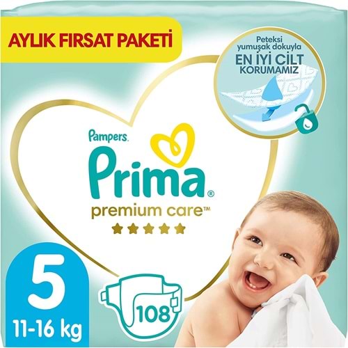 Prima Premium Care Bebek Bezi Beden:5 (11-16KG) Junior 108 Adet Aylık Fırsat Pk