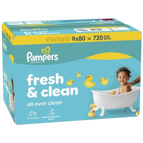 Prima Pampers Islak Havlu Mendil Fresh & Clean 80 Yaprak (9 Lu Set) 720 Yaprak