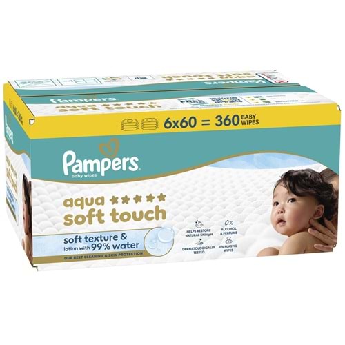 Prima Pampers Islak Havlu Mendil Aqua Soft Touch 60 Yaprak (6 Lı Set) 360 Yaprak