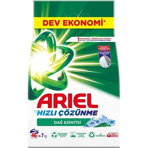 Ariel Matik Toz Çamaşır Deterjanı 7KG Beyazlar/Dağ Esintisi (46 Yıkama)