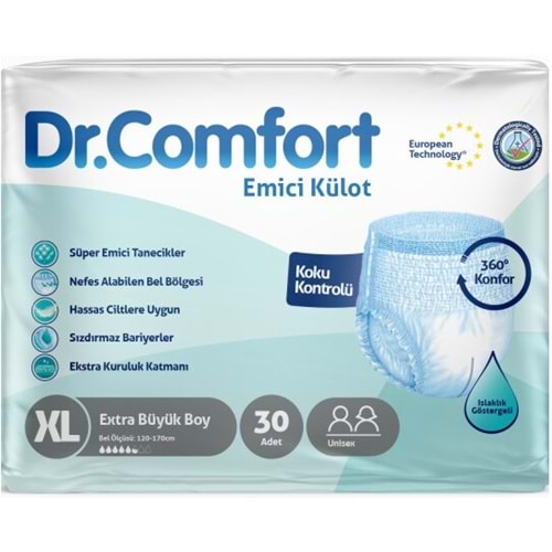 Dr.Comfort Yetişkin Bezi Emici Külot XL - Ekstra Büyük - Extra Large 30 Adet Tekli Pk
