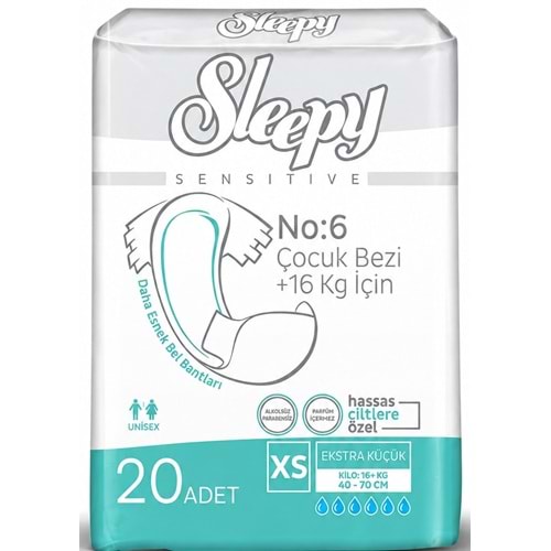 Sleepy Çocuk Bezi Bel Bantlı XS - Extra Küçük - Ekstra Küçük 20 Adet ( 16+ KG Bel Ölçüsü 40 - 70 CM)