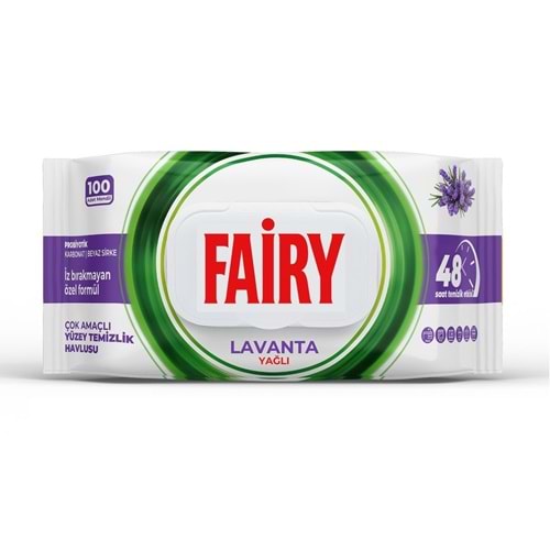 Fairy Yüzey Temizlik Havlusu 100 Yaprak Lavanta Yağlı - Beyaz Sirke - Karbonat Plastik Kapaklı