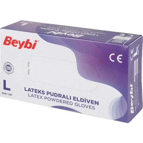 Beybi Lateks Pudralı Muayene Eldiveni L - Large - Büyük 100 Lü Pk