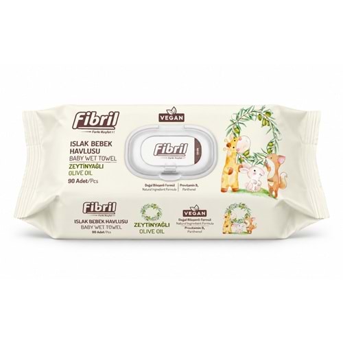 Fibril Islak Havlu Bebek Mendil 90 Yaprak Zeytinyağlı Plastik Kapaklı