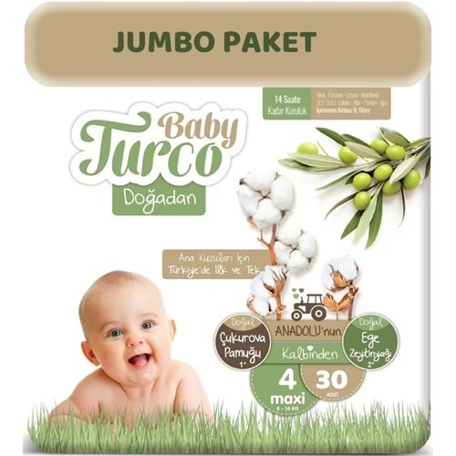 Baby Turco Bebek Bezi Doğadan 4 Beden 8-14 KG Maxi 30 Adet Jumbo Pk