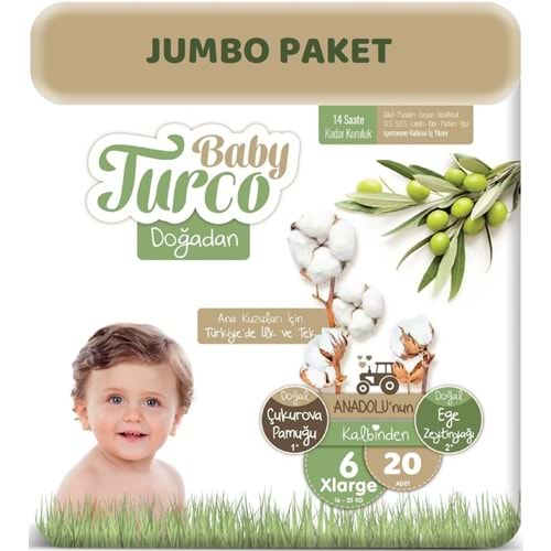 Baby Turco Bebek Bezi Doğadan 6 Beden (16+Kg) XLarge 20 Adet Jumbo Pk