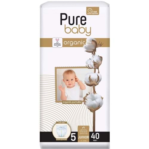 Pure Baby Organik Bebek Bezi 5 Beden 11-20 KG Junior 40 Adet Ekonomik Pk