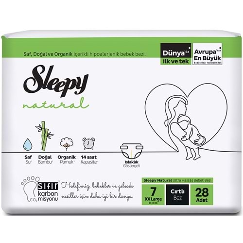 Sleepy Bebek Bezi Natural Beden:7 (20-30KG) XX Large 28 Adet Fırsat Pk