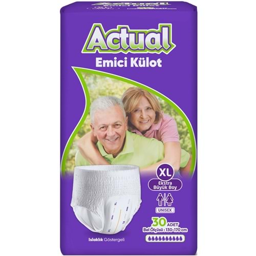 Actual Emici Külot Yetişkin Bezi XL - Extra Large - Ekstra Büyük (30 Adet) (Islaklık Göstergeli)