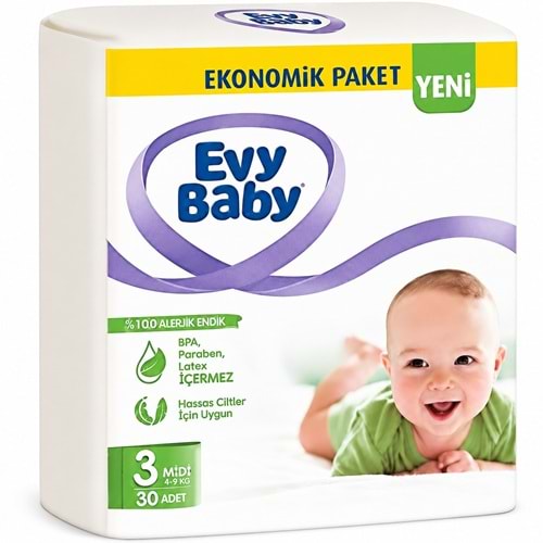 Evy Baby Bebek Bezi 3 Beden 5-9 KG Midi 30 Adet Ekonomik Pk