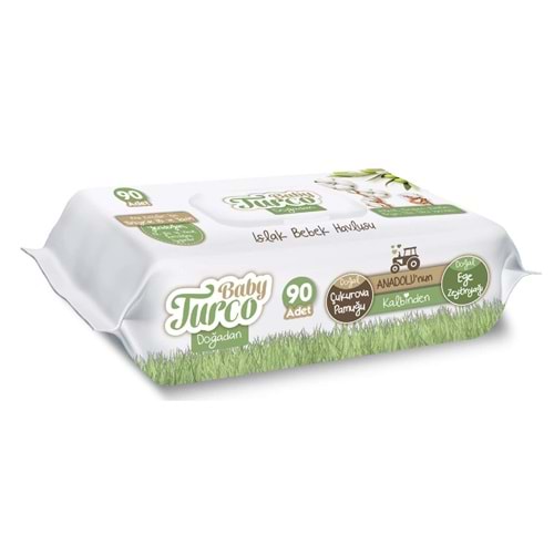 Baby Turco Islak Havlu Mendil Yenidoğan 90 Yaprak Doğadan Plastik Kapaklı Tekli Pk