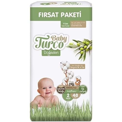 Baby Turco Bebek Bezi Doğadan 2 Beden 3-6 KG Mini Göbek Bağı Oyuntulu 48 Adet Fırsat Pk