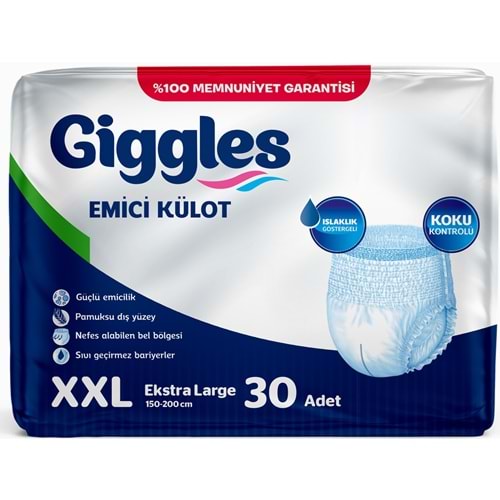 Giggles Yetişkin Bezi Emici Külot Ekstra Büyük (XXL) 30 Adet Tekli Pk (Bel Ölçüsü 150 - 200 CM)
