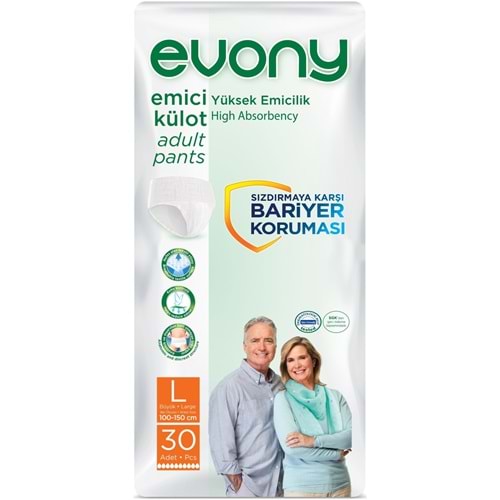 Evony Hasta Bezi Yetişkin Emici Külot L - Büyük - Large 30 Adet Tekli Pk
