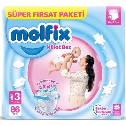 Molfix Külot Bebek Bezi Beden:3 (6-11Kg) Midi 86 Adet Süper Fırsat Pk