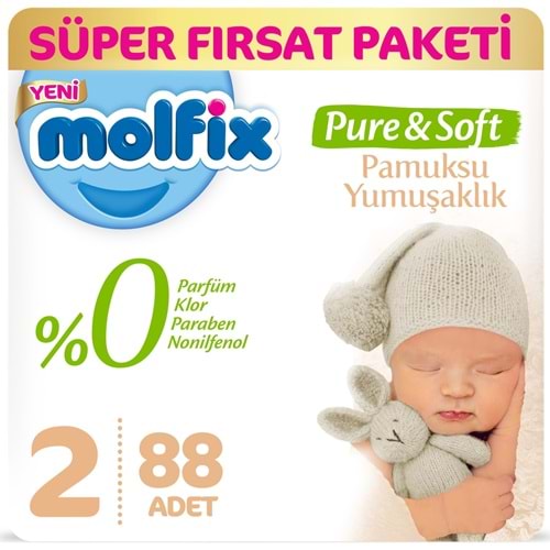 Molfix Pure&Soft Bebek Bezi Beden:2 (3-6Kg) Mini 88 Adet Süper Fırsat Pk
