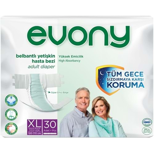 Evony Yetişkin Bezi Bel Bantlı Tekstil Yüzey XL - Ekstra Büyük - Extra Large 30 Adet Tekli Pk