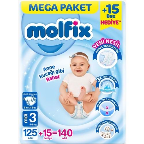 Molfix Bebek Bezi Beden:3 (4-9KG) Midi 140 Adet Pk Mega Pk