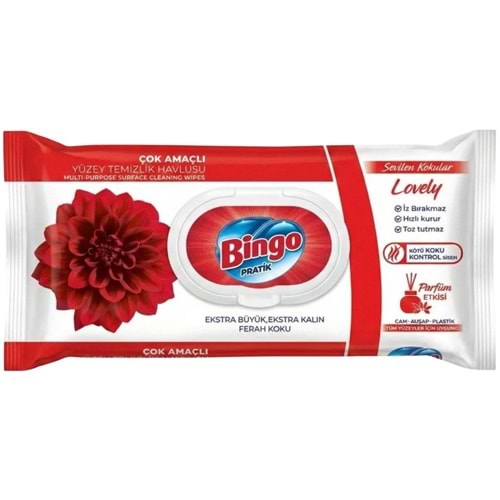 Bingo Clean Yüzey Temizlik Havlusu 96 Yaprak Sevilen Kokular Lovely - Gül Plastik Kapaklı