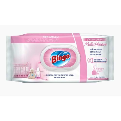 Bingo Clean Yüzey Temizlik Havlusu 96 Yaprak Sevilen Kokular Mutlu Yuvam Plastik Kapaklı