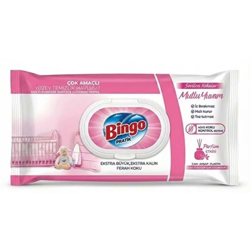 Bingo Clean Yüzey Temizlik Havlusu 96 Yaprak Sevilen Kokular Mutlu Yuvam Plastik Kapaklı