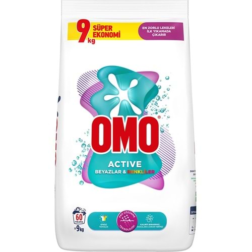 Omo Matik Toz Çamaşır Deterjanı 9KG Beyazlar ve Renkliler (60 Yıkama)