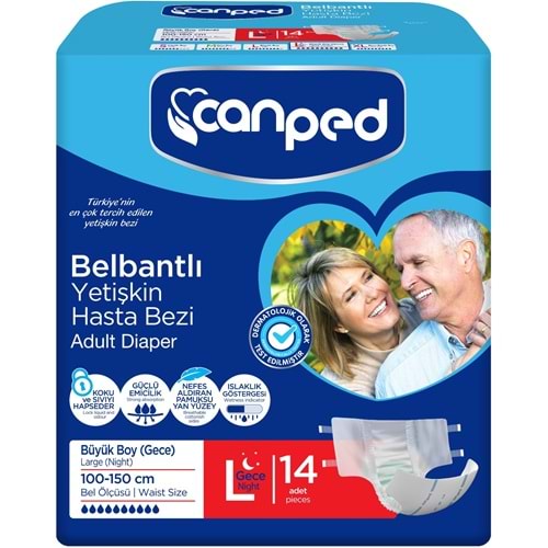 Canped Hasta Bezi Yetişkin Bel Bantlı L - Large - Büyük Boy (Gece) 14 Adet Tekli Pk