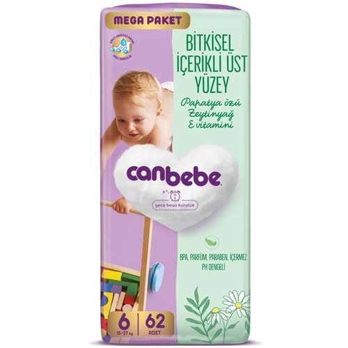 Canbebe Bebek Bezi Beden:6 (15-27KG) Exstra Large 62 Adet Mega Pk