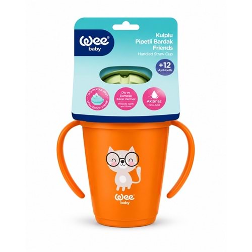 Wee Baby Friends Kulplu Pipetli Bardak 265 ML (Kod:339) Seçenekli - Turuncu