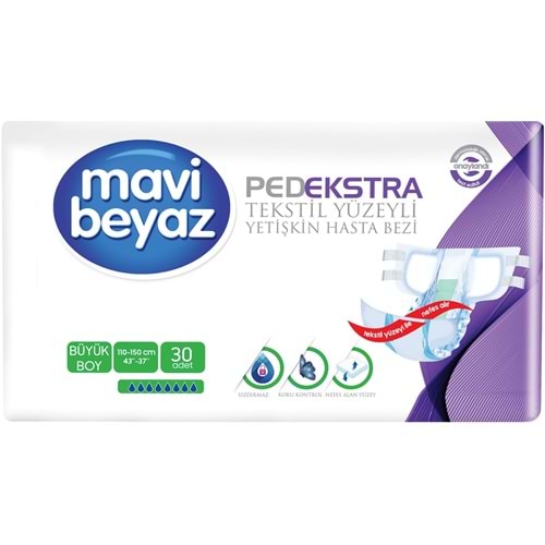 Mavi Beyaz Ped Ekstra Tekstil Yüzeyli Yetişkin Bel Bantlı Hasta Bezi L - Large - Büyük 30 Adet