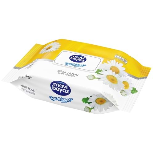 Mavi Beyaz Islak Havlu Mendil 90 Yaprak Papatya Plastik Kapaklı