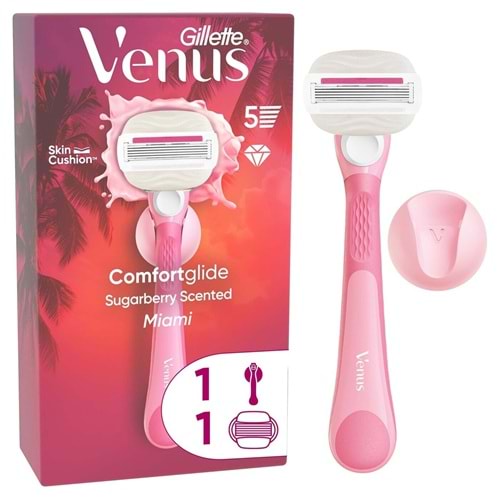 Gillette Venus Venus ComfortGlide Sugarberry Kokulu Miami Kadın 5 Bıçaklı Tıraş Makinesi 1 adet