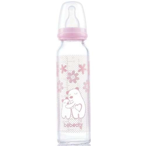 Bebedor Isıya Direnç/Dayanıklı Cam Biberon 250ML (Kod:41302) - Pembe