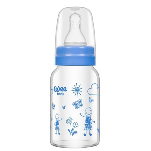 Wee Baby Isıya Dayanıklı Cam Biberon 240ML (Kod:772) - Mavi