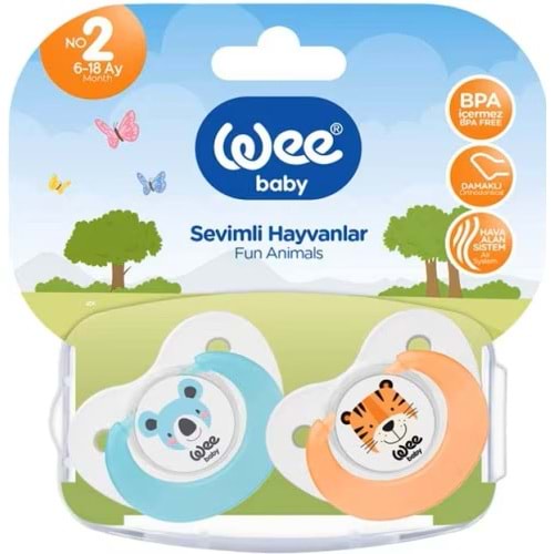 Wee Baby Sevimli Hayvanlar Damaklı Emzik No:2 2 Li Pk (6-18 Ay) Mavi - Turuncu
