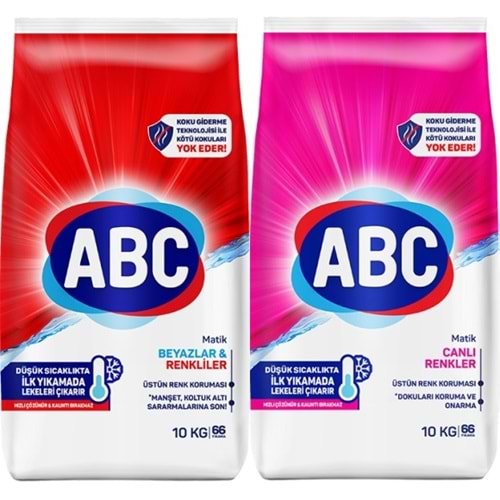 Abc Matik Toz Çamaşır Deterjanı 20KG (2PK*10KG) Karma Set Klasik & Canlı Renkler (132 Yıkama)